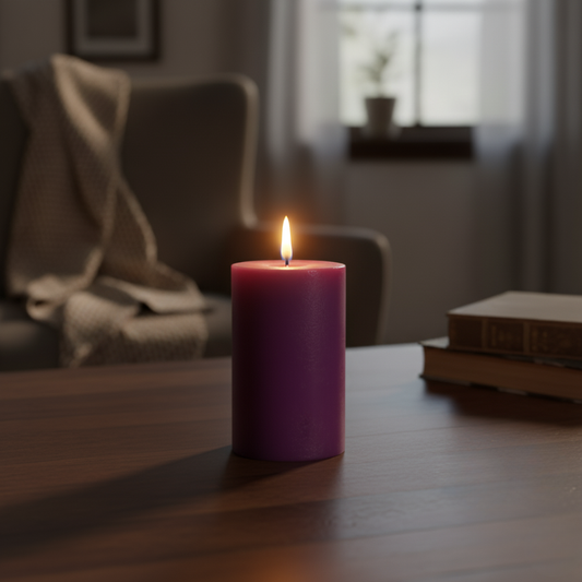 Bougie violette teintée dans la masse