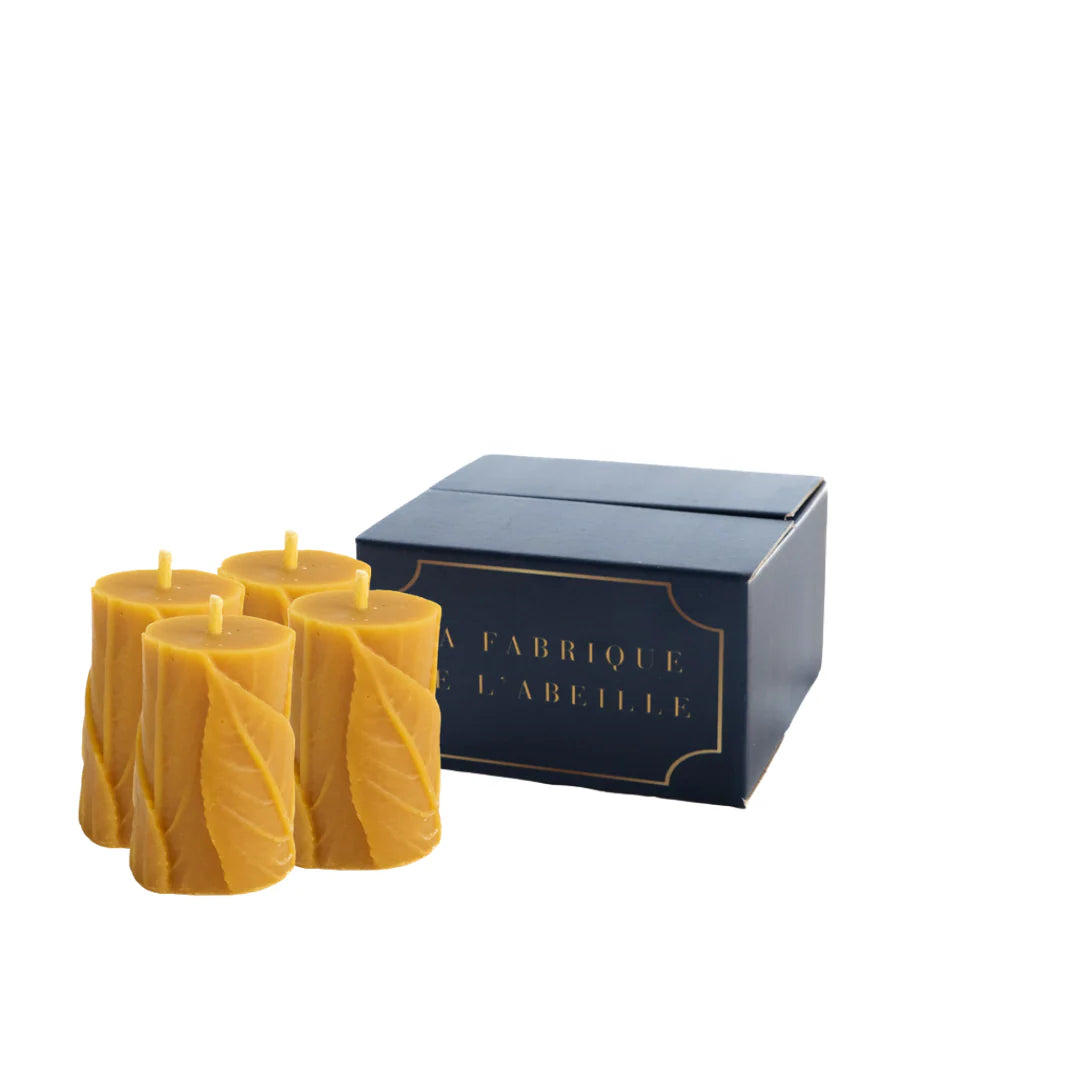 Coffret de 4 bougies feuille en cire d'abeille pure - La Fabrique de l'Abeille
