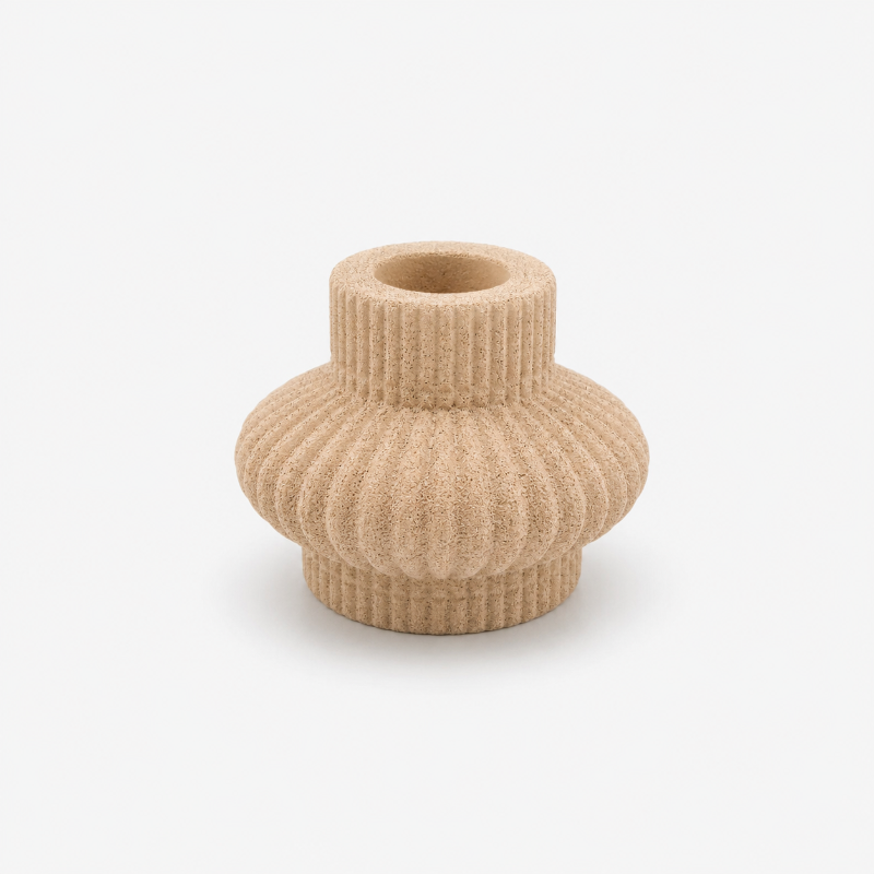 Bougeoir cannelé jesmonite couleur sable