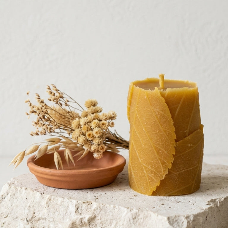 Bougie cire d'abeille Feuille longue durée