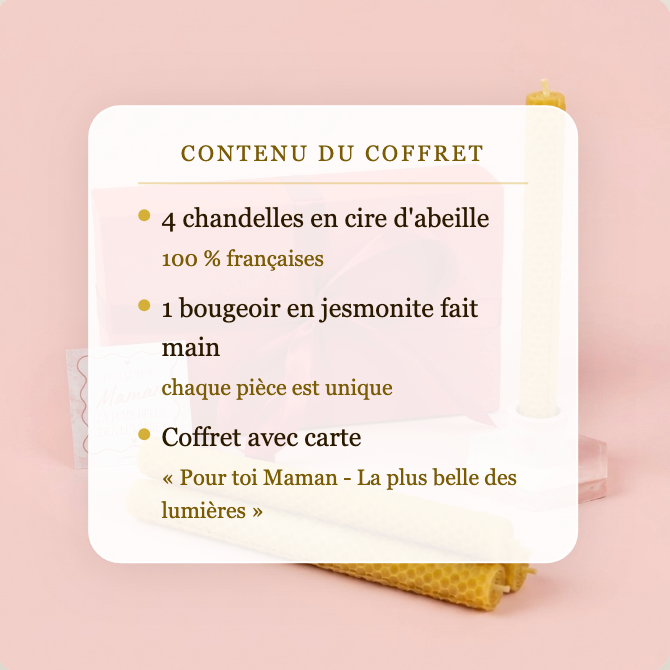 Contenu coffret chandelles et bougeoir maman – idée cadeau bougie fête des mères