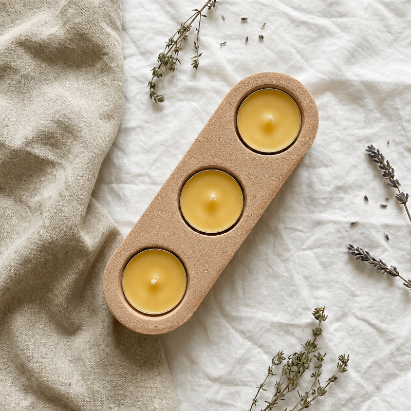 Support bougie chauffe-plat triple en jesmonite artisanal - La Fabrique de l'Abeille