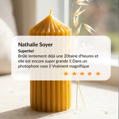 Grosse bougie cylindrique artisanale en cire d'abeille 40h - Avis clients - La Fabrique de l'Abeille