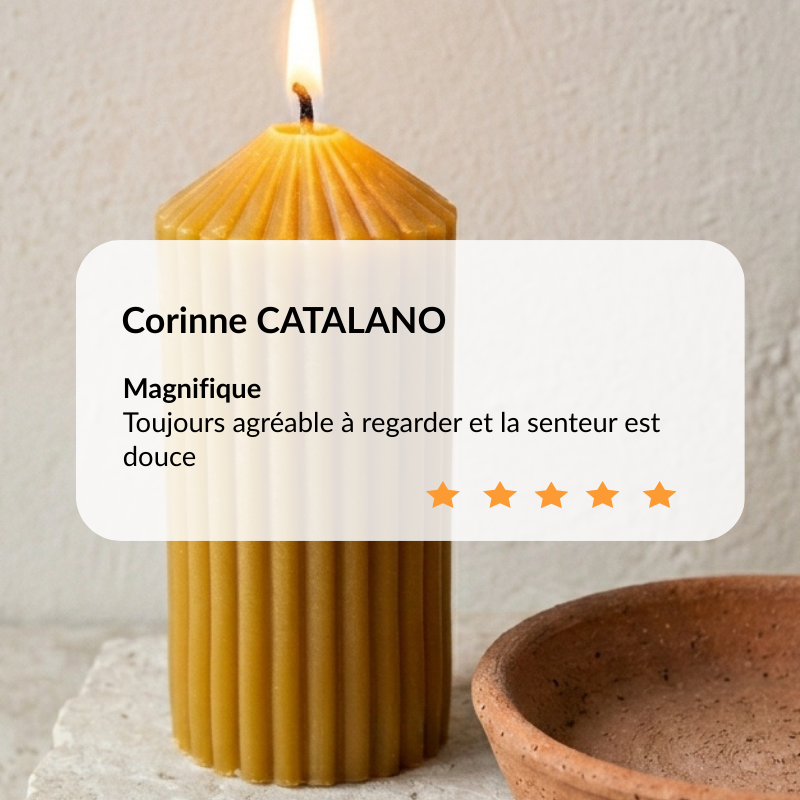 Grosse bougie cylindrique cire d'abeille 40h longue durée - Avis clients - La Fabrique de l'Abeille