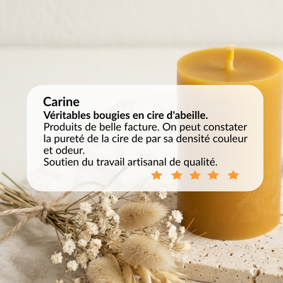 Bougie pilier en cire d'abeille française, avis client vérifié - La Fabrique de l'Abeille