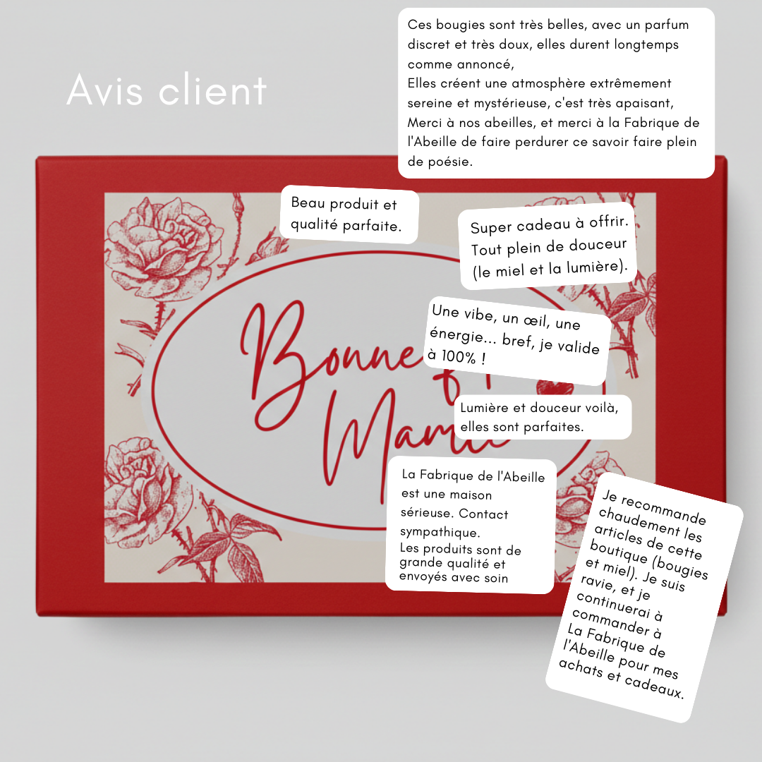 Coffret cadeau Bonne Fête Mamie miel et bougie - Avis clients - La Fabrique de l'Abeille