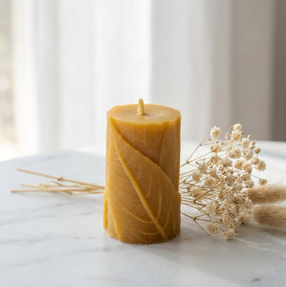 bougie cire d'abeille motif feuille