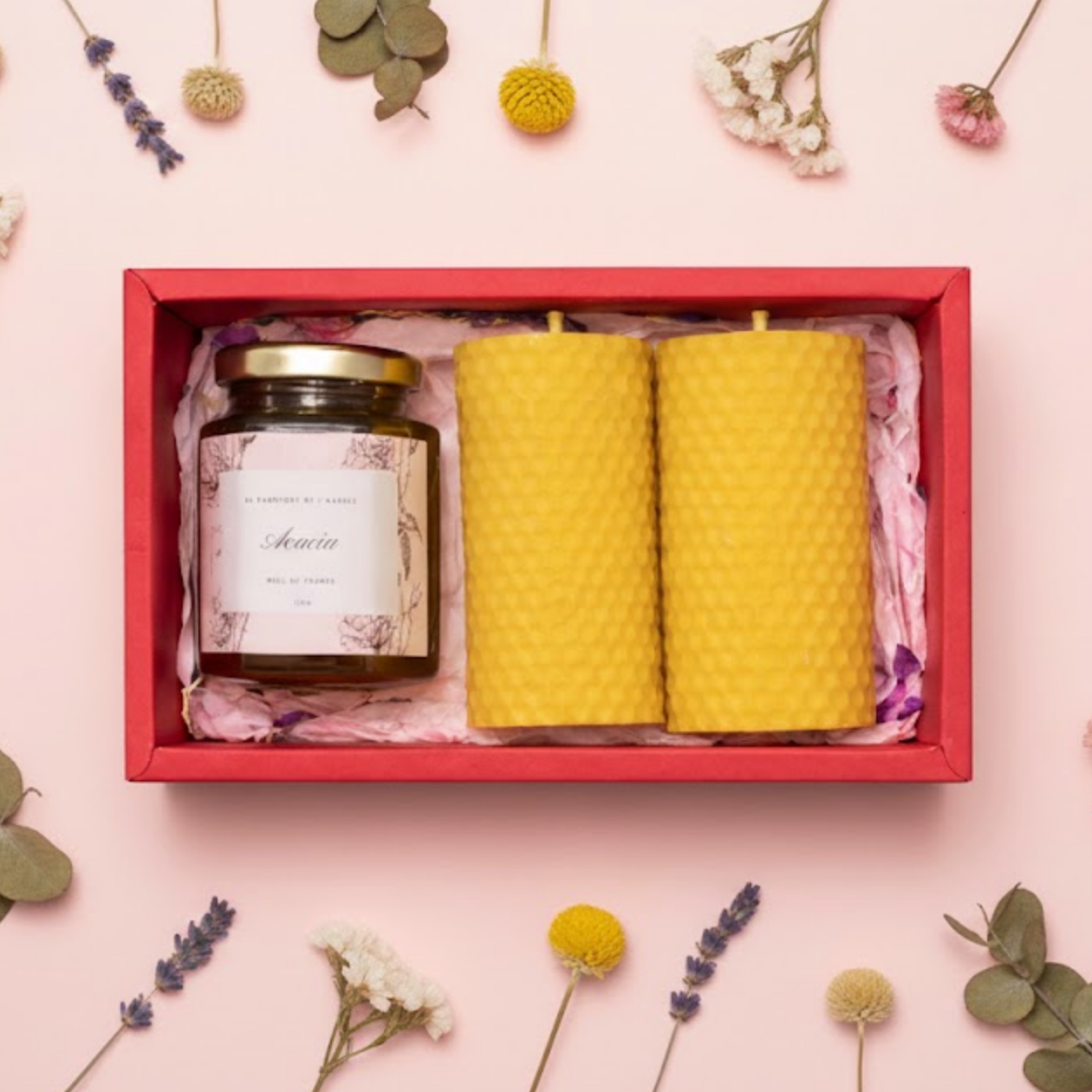 Coffret cadeau fête Mamie bougie et miel artisanal - La Fabrique de l'Abeille