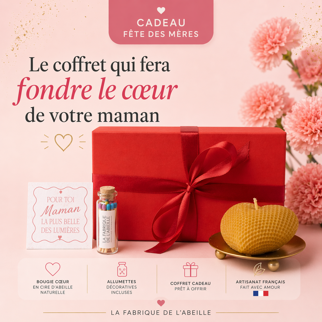 Cœur de Lumière – Coffret Fête des Mères Bougie Coeur et Support