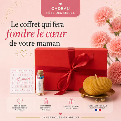Cœur de Lumière – Coffret Fête des Mères Bougie Coeur et Support