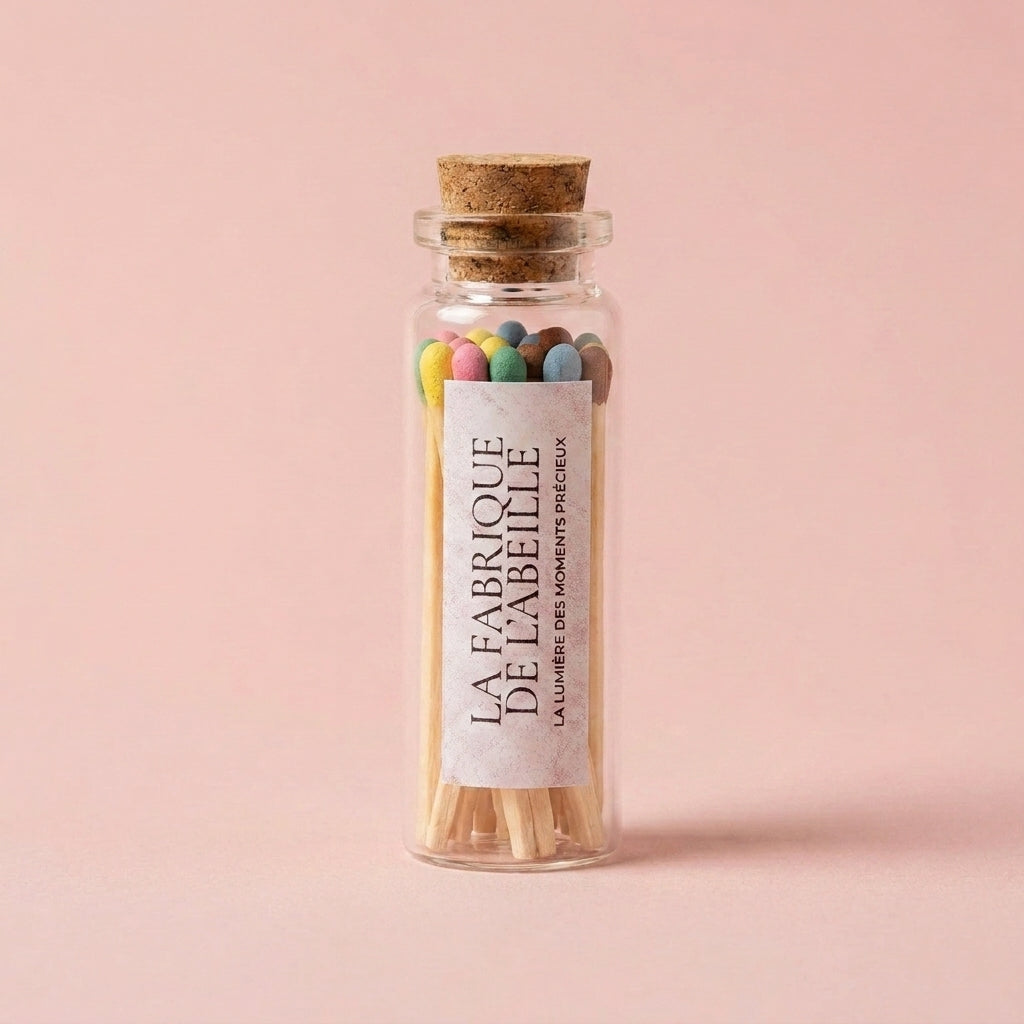 Fiole allumettes colorées incluses dans le coffret bougie cadeau pour maman
