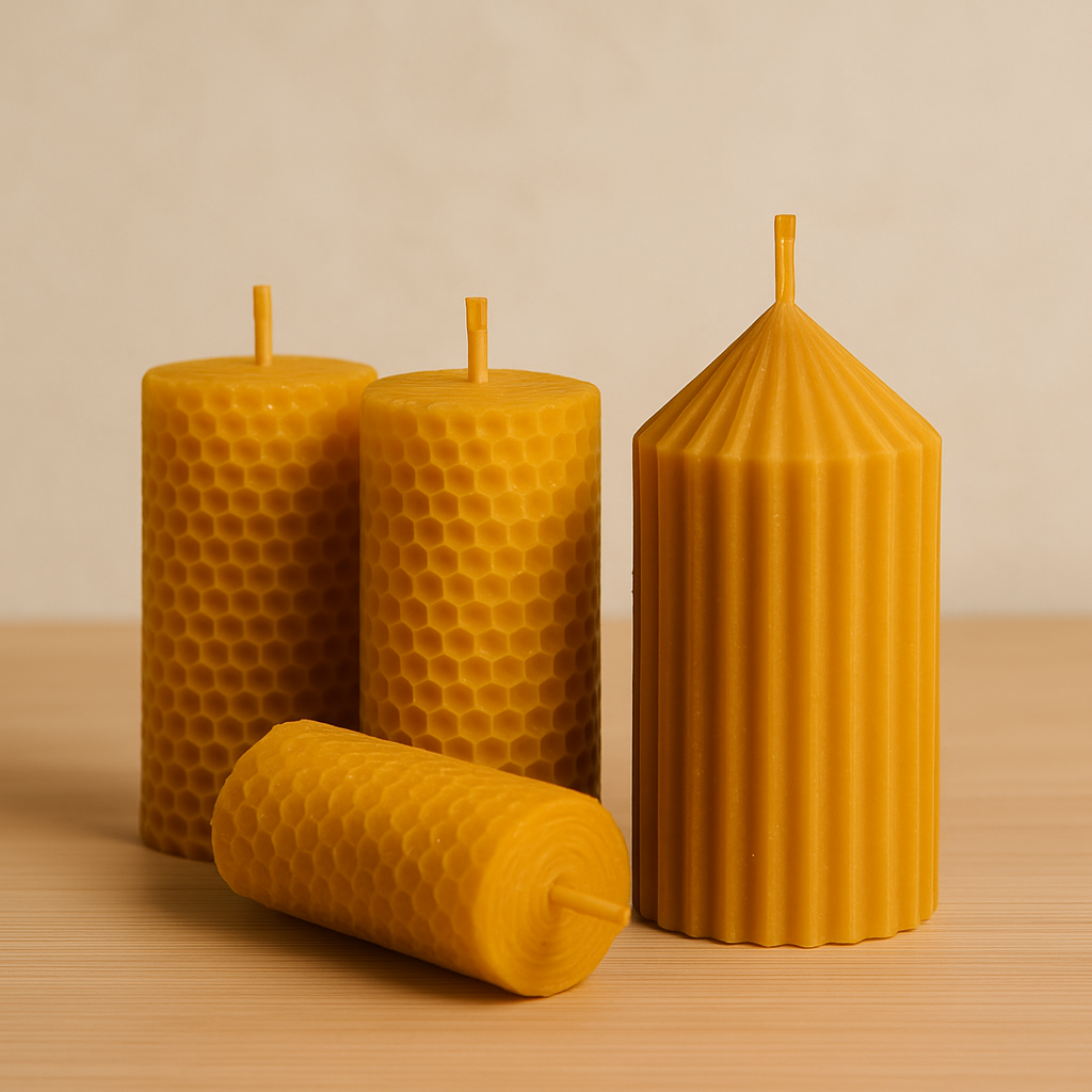 image collection bougie naturelle avec quatres bougies en cire d'abeille naturelle la fabrique de l'abeille